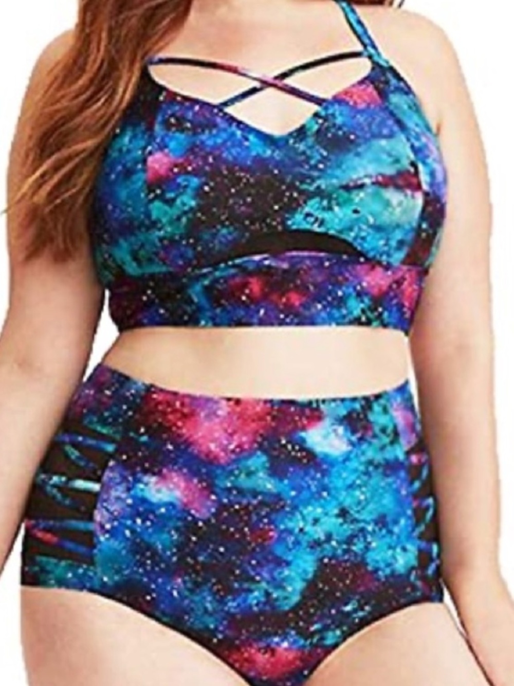 torrid Galaxy Swim Set in Pink Blue Turquoise Purple size Bottoms 1 Top 0 - Picture 14 of 14